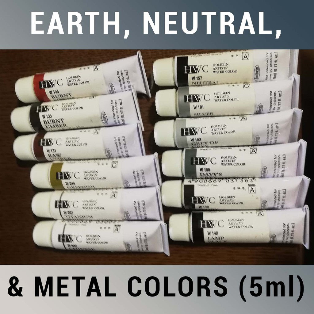 5/6 Holbein Watercolor 5ml Tubes & 2ml Half-Pans (Black/White/Metal/Earth) - Buy 5 Get 1 Free