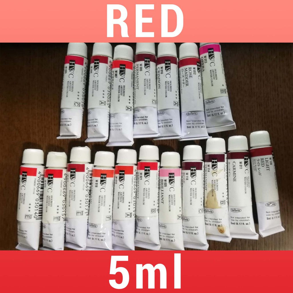 3/6 Holbein Watercolor 5ml Tubes & 2ml Half-Pans (Reds/Pinks) - Buy 5 Get 1 Free