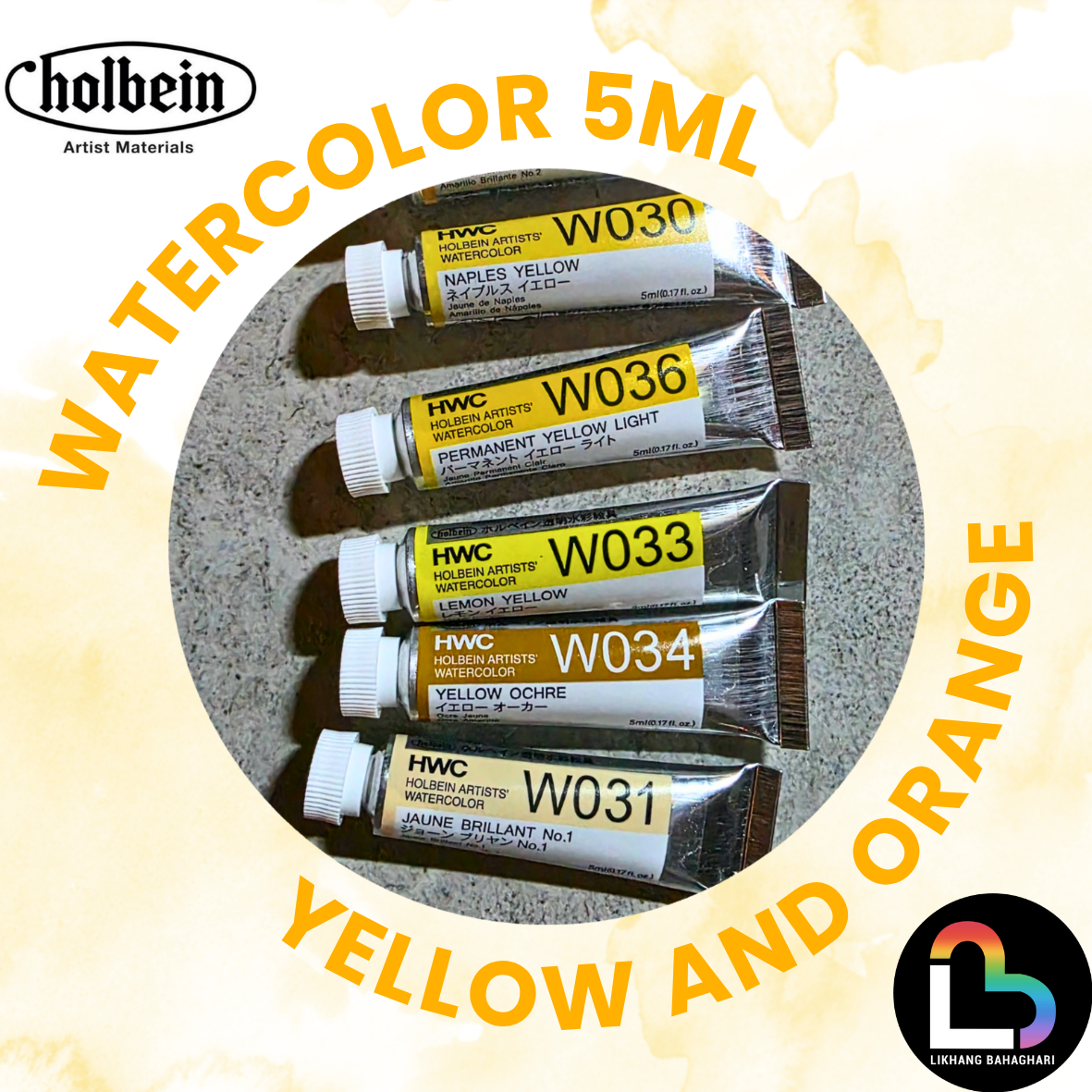 4/6 Holbein Watercolor 5ml Tubes & 2ml Half-Pans (Yellows/Oranges) - Buy 5 Get 1 Free
