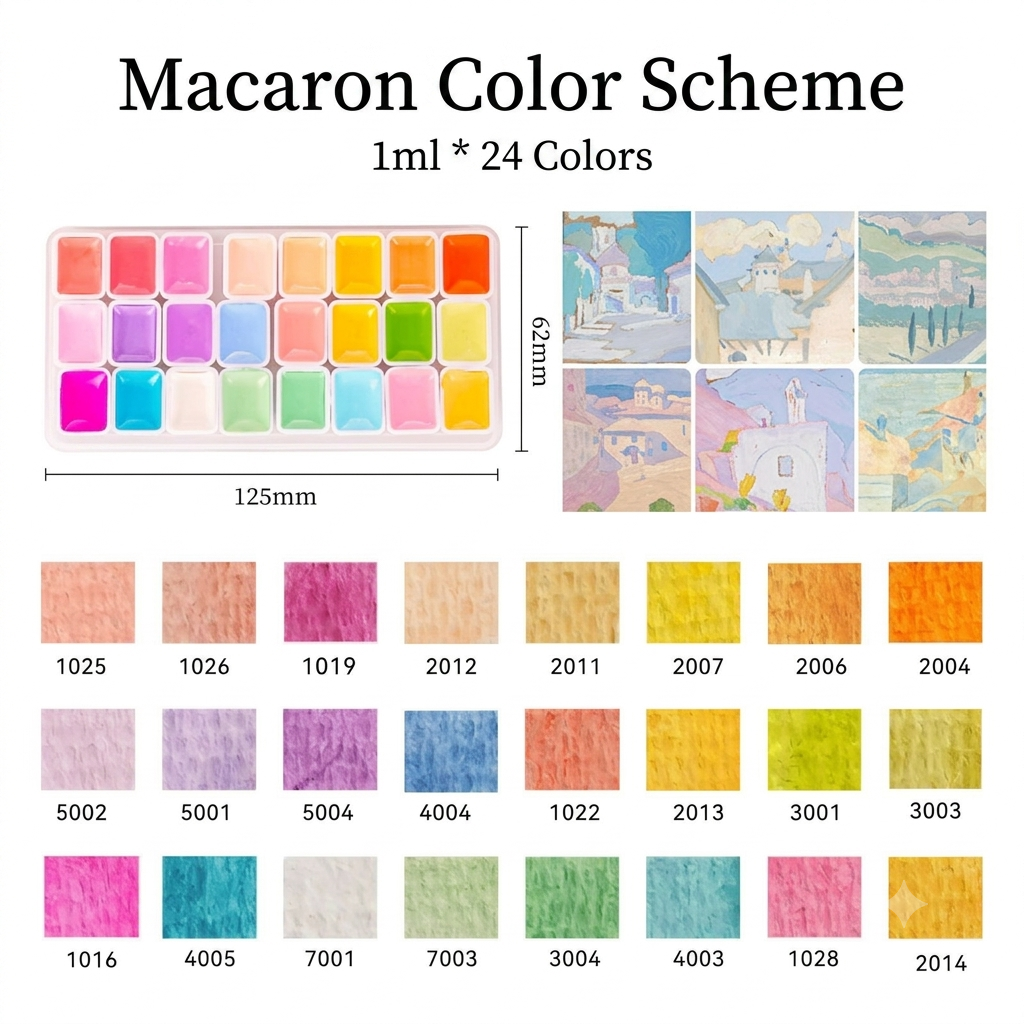 24-Color 1ml Watercolor Set Artist Palettes (Monet, Van Gogh, Picasso, Macaron) Buy 2 Free Sketchbook