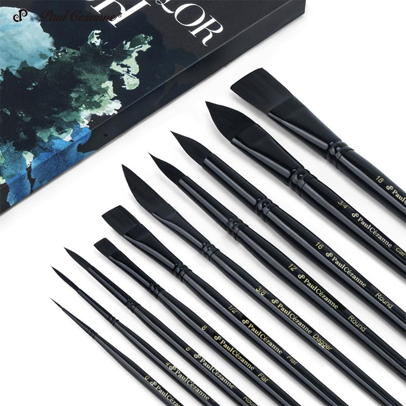 Paul Cezanne Art Paint Brush Set 10 Pcs Black Handle Watercolor Acrylic Gouache Paint Brushes