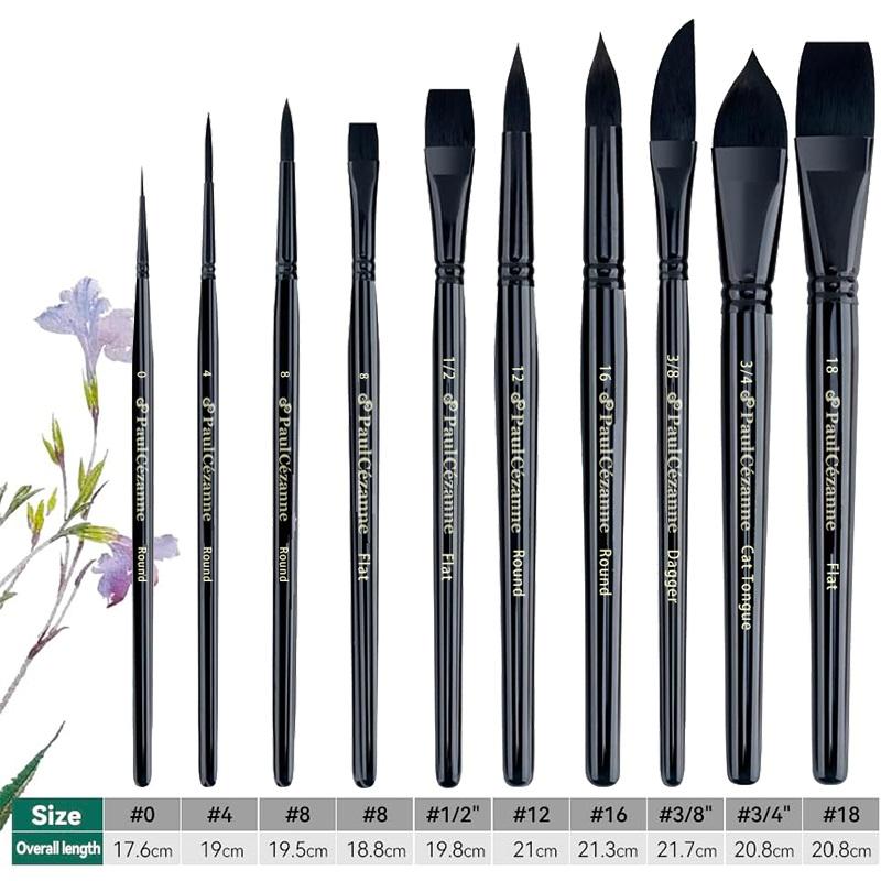 Paul Cezanne Art Paint Brush Set 10 Pcs Black Handle Watercolor Acrylic Gouache Paint Brushes