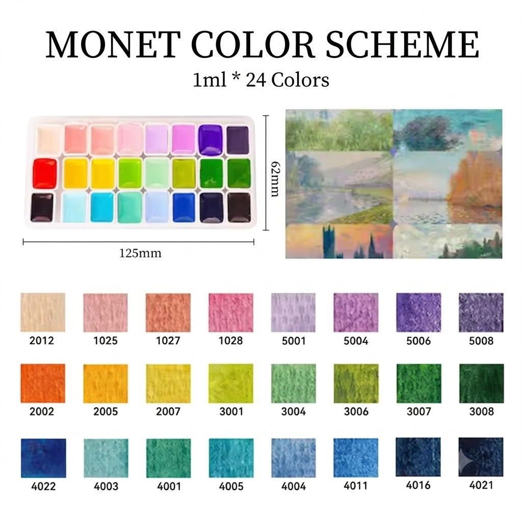 24-Color 1ml Watercolor Set Artist Palettes (Monet, Van Gogh, Picasso, Macaron) Buy 2 Free Sketchbook