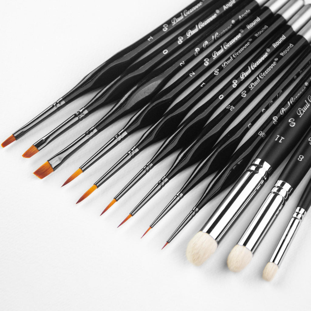 Paul Cezanne 12pcs Miniature Detail Paint Brush Set with Wool Dry Brush - PB154 Micro Liner Brushes for Gunpla, Warhammer Figures, Model Kits, Acrylic Painting