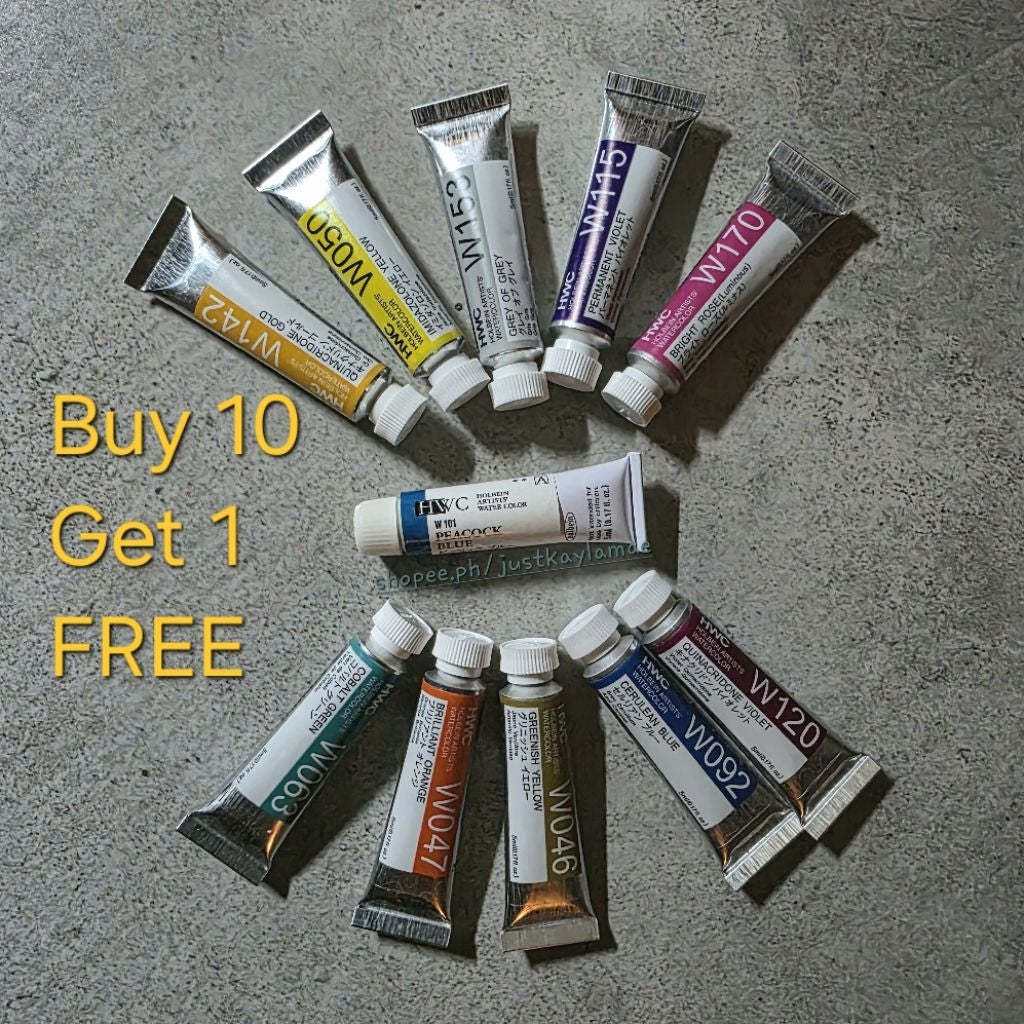 5/6 Holbein Watercolor 5ml Tubes & 2ml Half-Pans (Black/White/Metal/Earth) - Buy 5 Get 1 Free