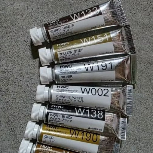 5/6 Holbein Watercolor 5ml Tubes & 2ml Half-Pans (Black/White/Metal/Earth) - Buy 5 Get 1 Free