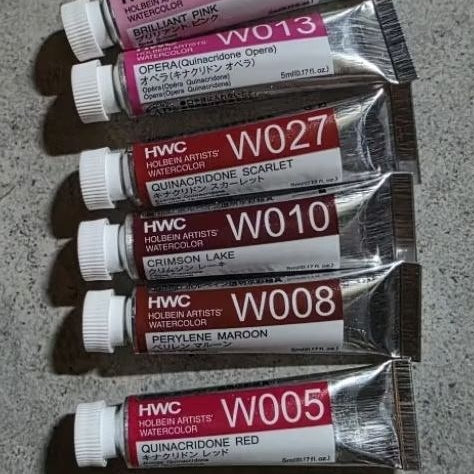 3/6 Holbein Watercolor 5ml Tubes & 2ml Half-Pans (Reds/Pinks) - Buy 5 Get 1 Free