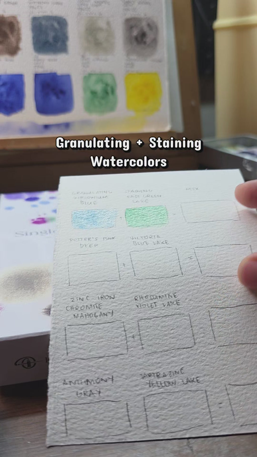 Kusakabe Artists' Watercolor Paint Set: Single Pigment Granulating & Staining Half-Pans 18 Colors