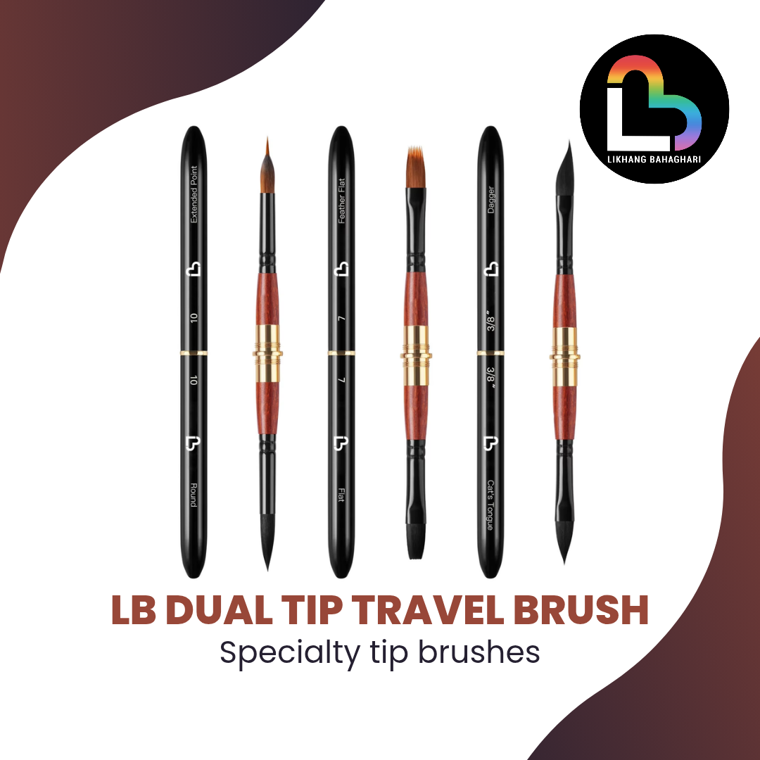 LB Dual-Tip Travel Watercolor Brush Sable and Synthetic Squirrel Hair – 6 Shapes Specialty