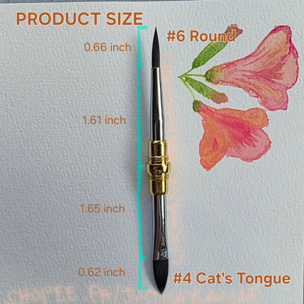 LB Dual-Tip Small Silver Travel Watercolor Brushes - 6 Tip Styles, Premium Synthetic Squirrel Hair