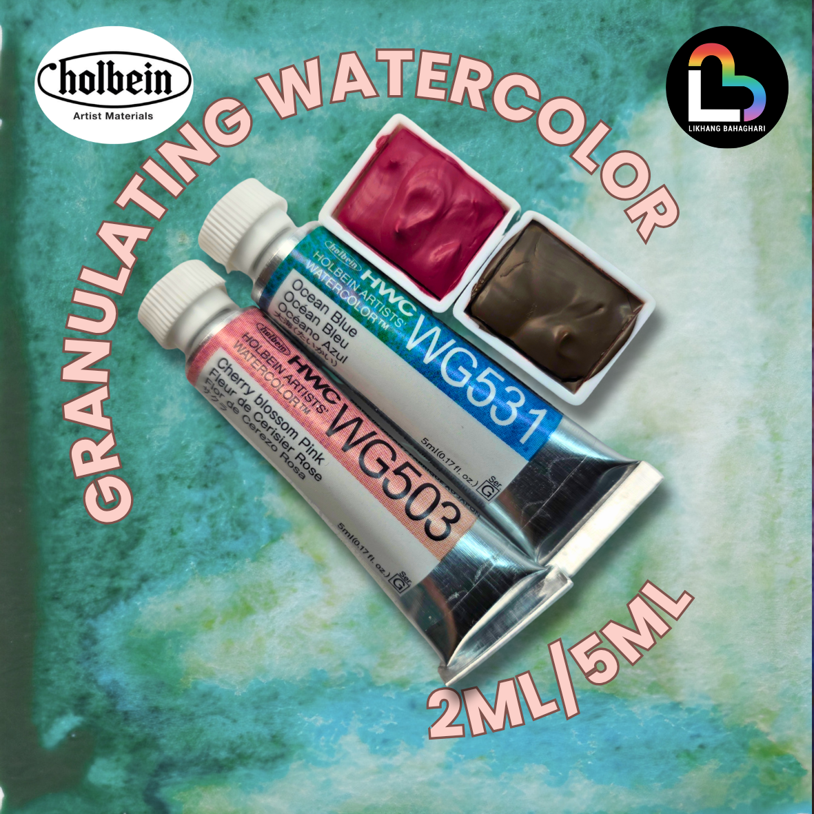 Holbein Artists Watercolor Granulating 5ml Individual Tubes and 2ml Half-Pans