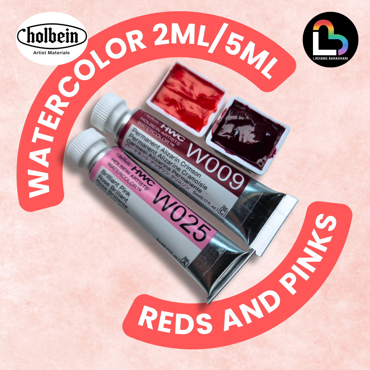 3/6 Holbein Watercolor 5ml Tubes & 2ml Half-Pans (Reds/Pinks) - Buy 5 Get 1 Free