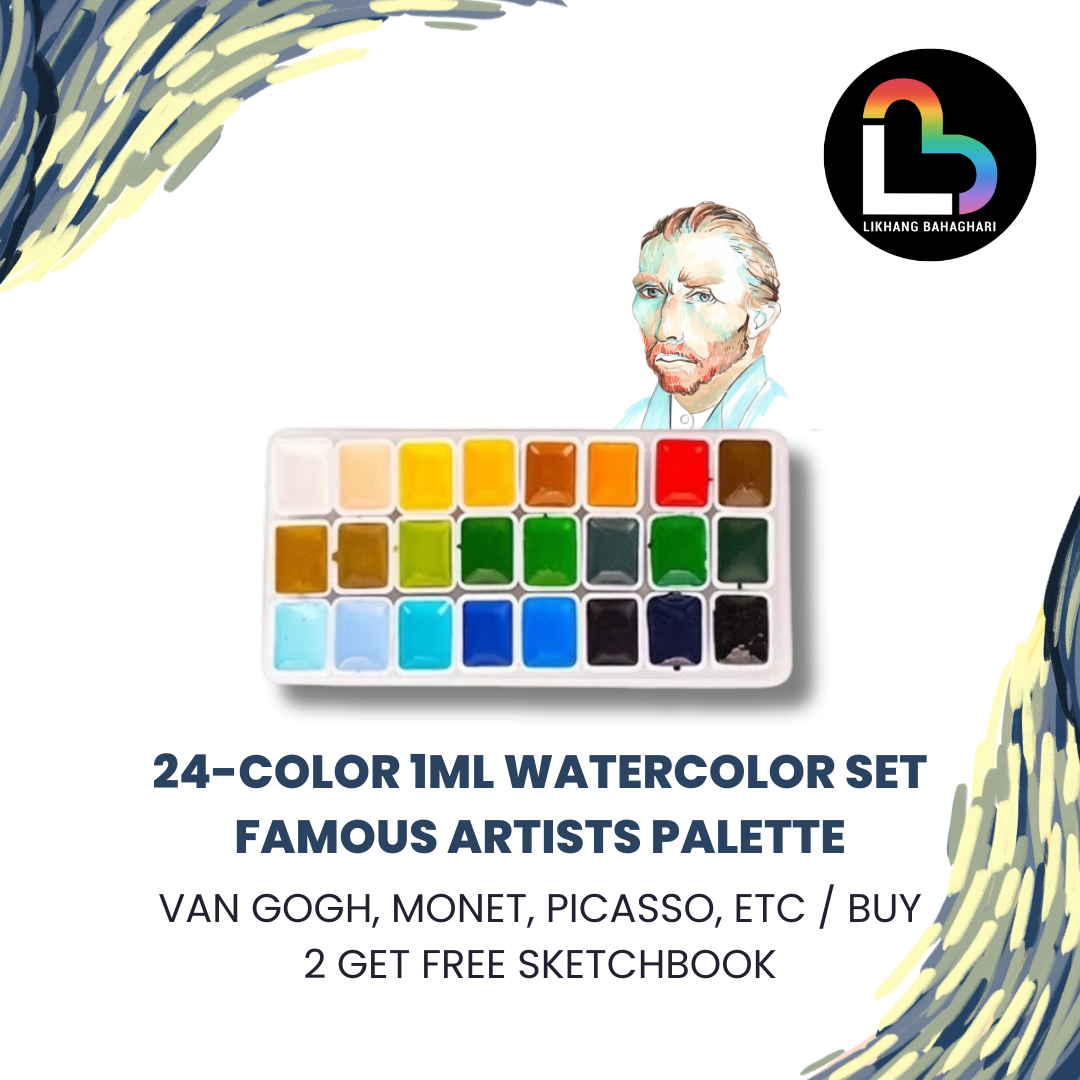 24-Color 1ml Watercolor Set Artist Palettes (Monet, Van Gogh, Picasso, Macaron) Buy 2 Free Sketchbook