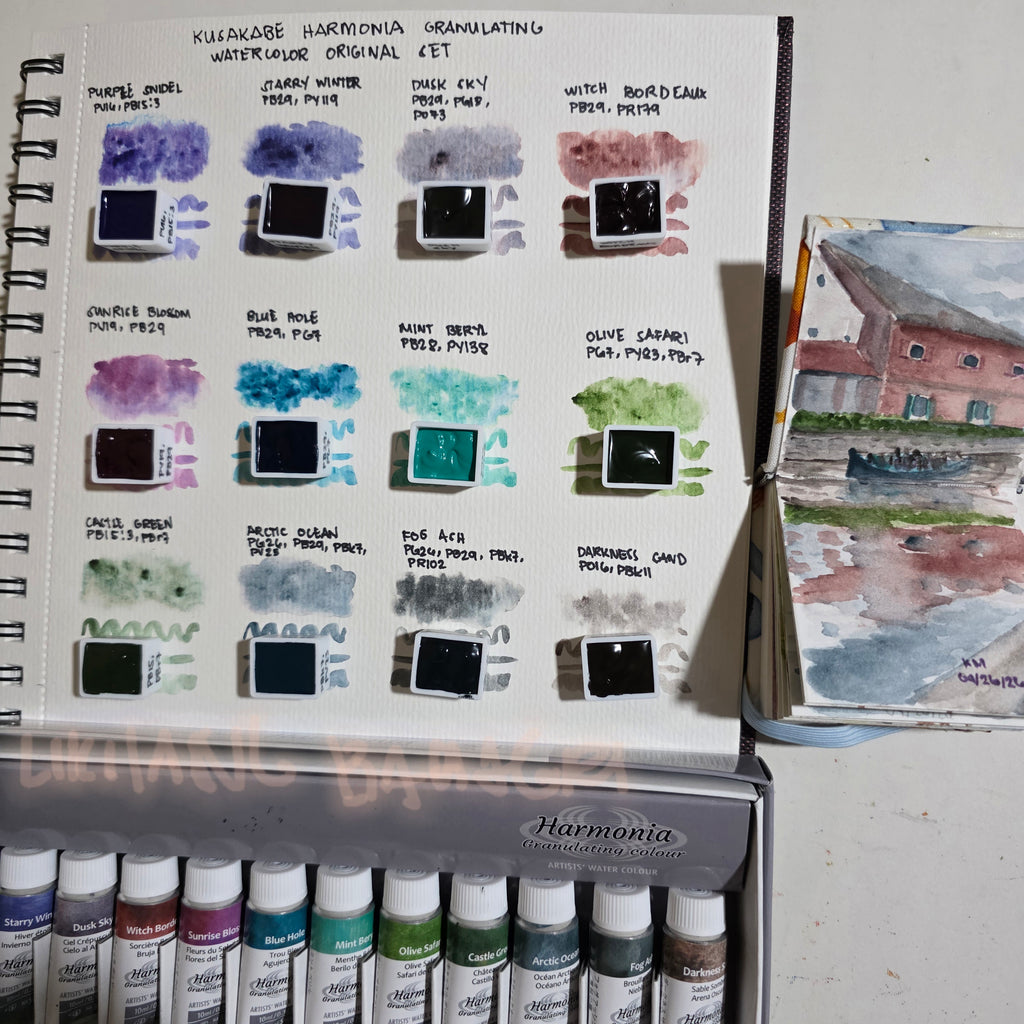 Kusakabe Harmonia 12-Color Granulating Watercolor 10ml Tubes or Half-pans Set Made in Japan
