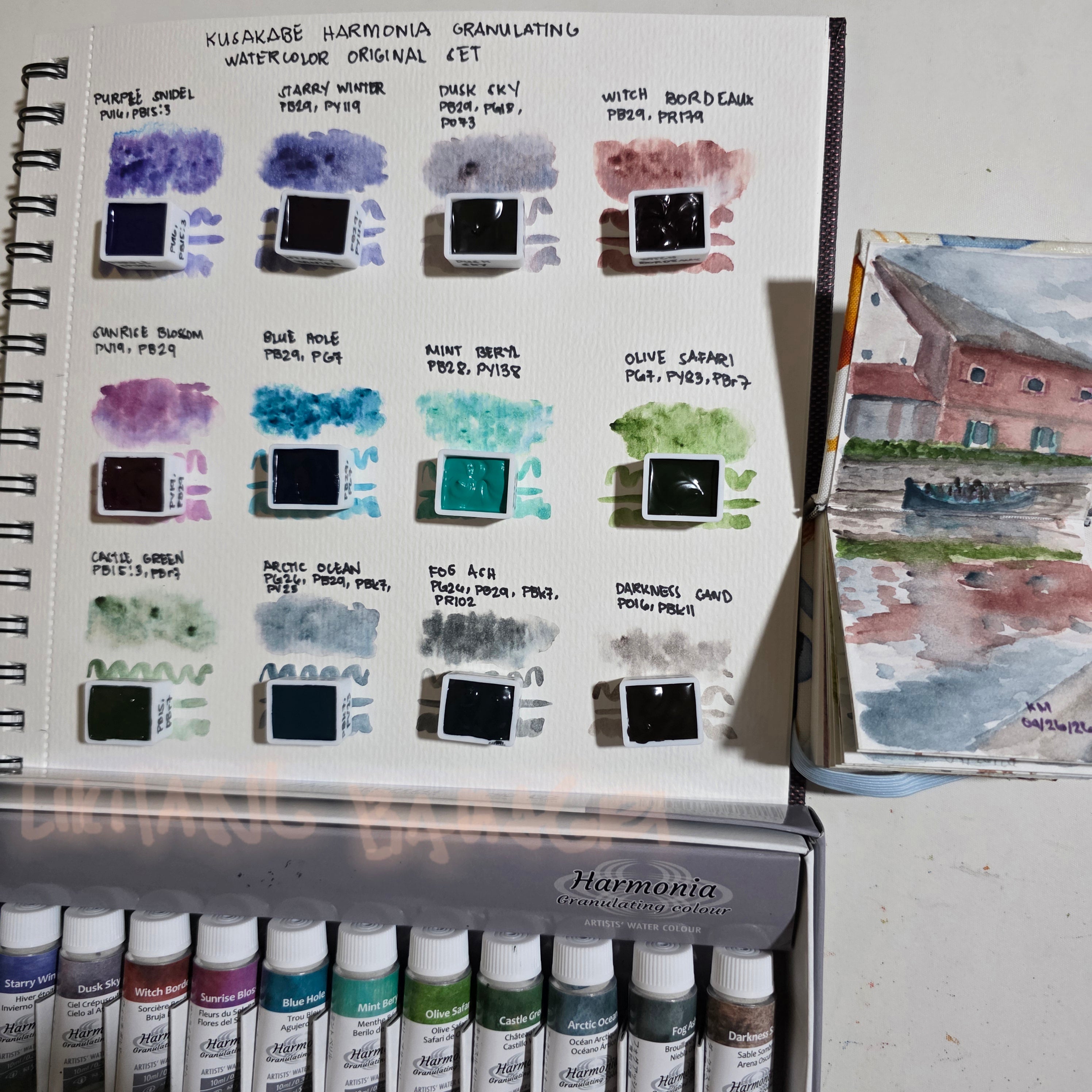 Kusakabe Harmonia 12-Color Granulating Watercolor 10ml Tubes or Half-pans Set Made in Japan