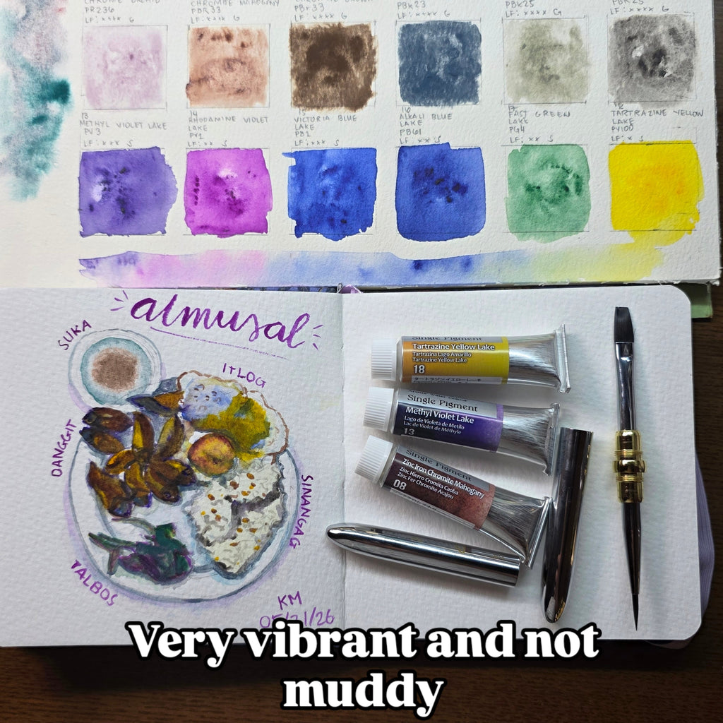 Kusakabe Artists' Watercolor Paint Set: Single Pigment Granulating & Staining Half-Pans 18 Colors