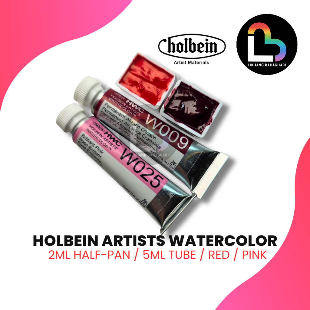 3/6 Holbein Watercolor 5ml Tubes & 2ml Half-Pans (Reds/Pinks) - Buy 5 Get 1 Free