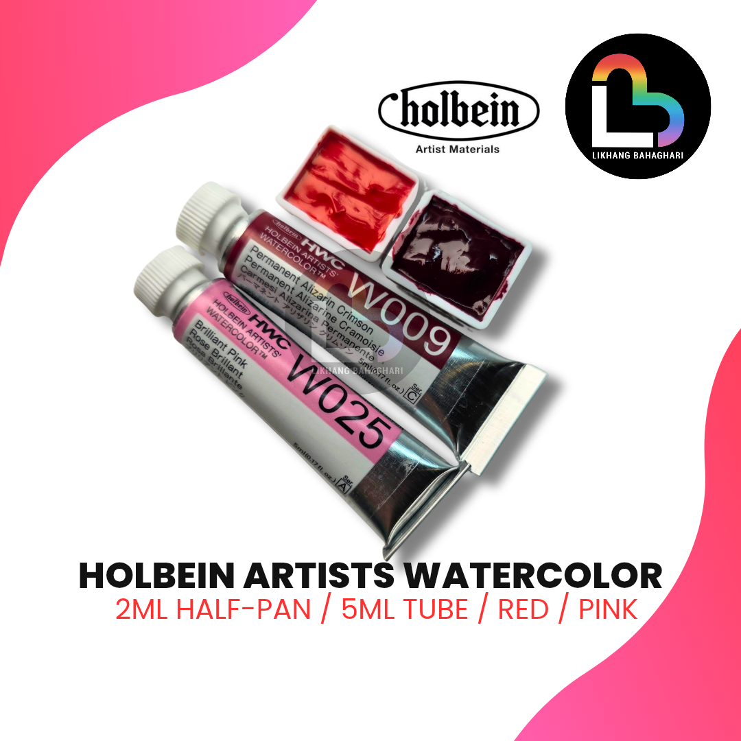 3/6 Holbein Watercolor 5ml Tubes & 2ml Half-Pans (Reds/Pinks) - Buy 5 Get 1 Free