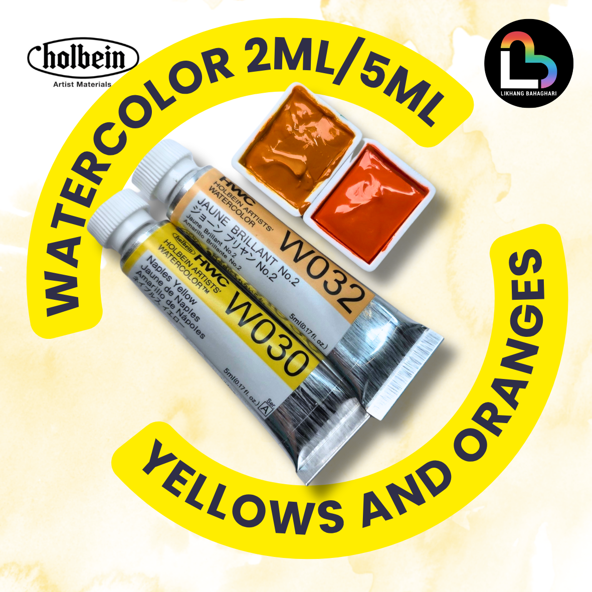 4/6 Holbein Watercolor 5ml Tubes & 2ml Half-Pans (Yellows/Oranges) - Buy 5 Get 1 Free