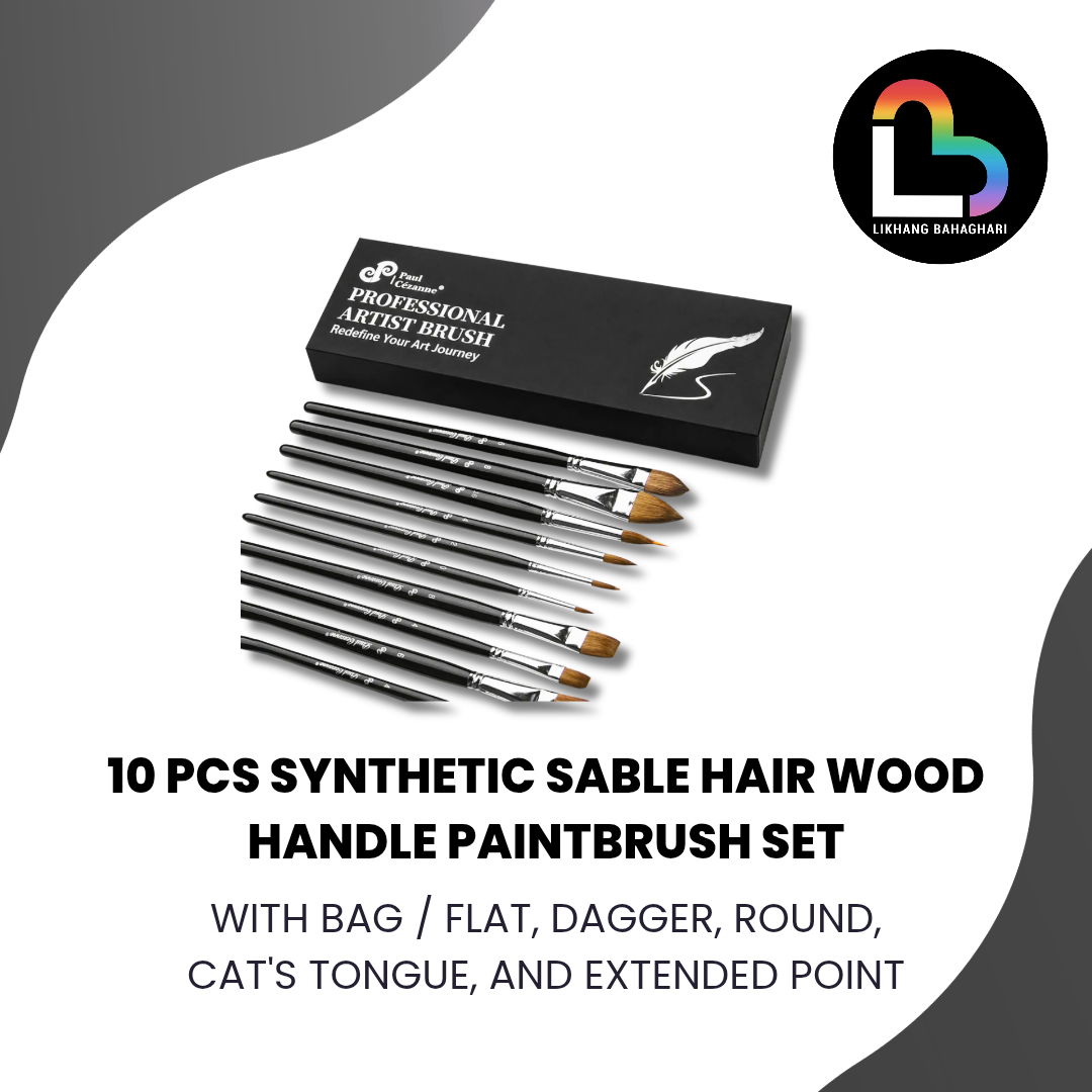 Paul Cezanne Black Watercolor Brush 10 Pcs Synthetic Sable Hair Wood Handle Paintbrush Set