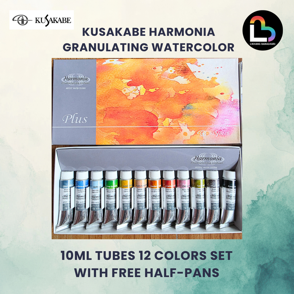 Kusakabe Harmonia 12-Color Granulating Watercolor 10ml Tubes or Half-pans Set Made in Japan