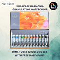 Kusakabe Harmonia 12-Color Granulating Watercolor 10ml Tubes or Half-pans Set Made in Japan