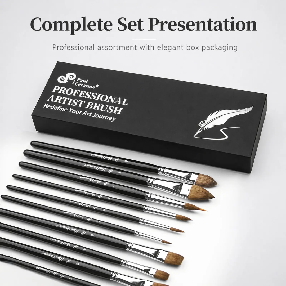 Paul Cezanne Black Watercolor Brush 10 Pcs Synthetic Sable Hair Wood Handle Paintbrush Set