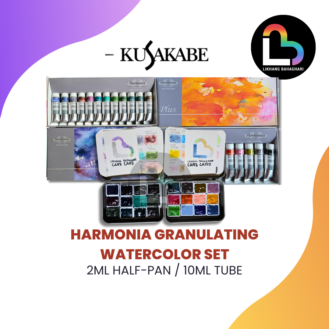 Kusakabe Harmonia 12-Color Granulating Watercolor 10ml Tubes or Half-pans Set Made in Japan