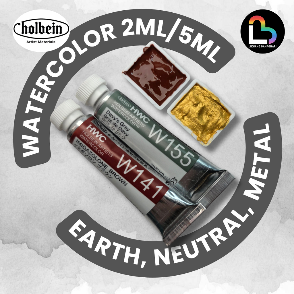 5/6 Holbein Watercolor 5ml Tubes & 2ml Half-Pans (Black/White/Metal/Earth) - Buy 5 Get 1 Free