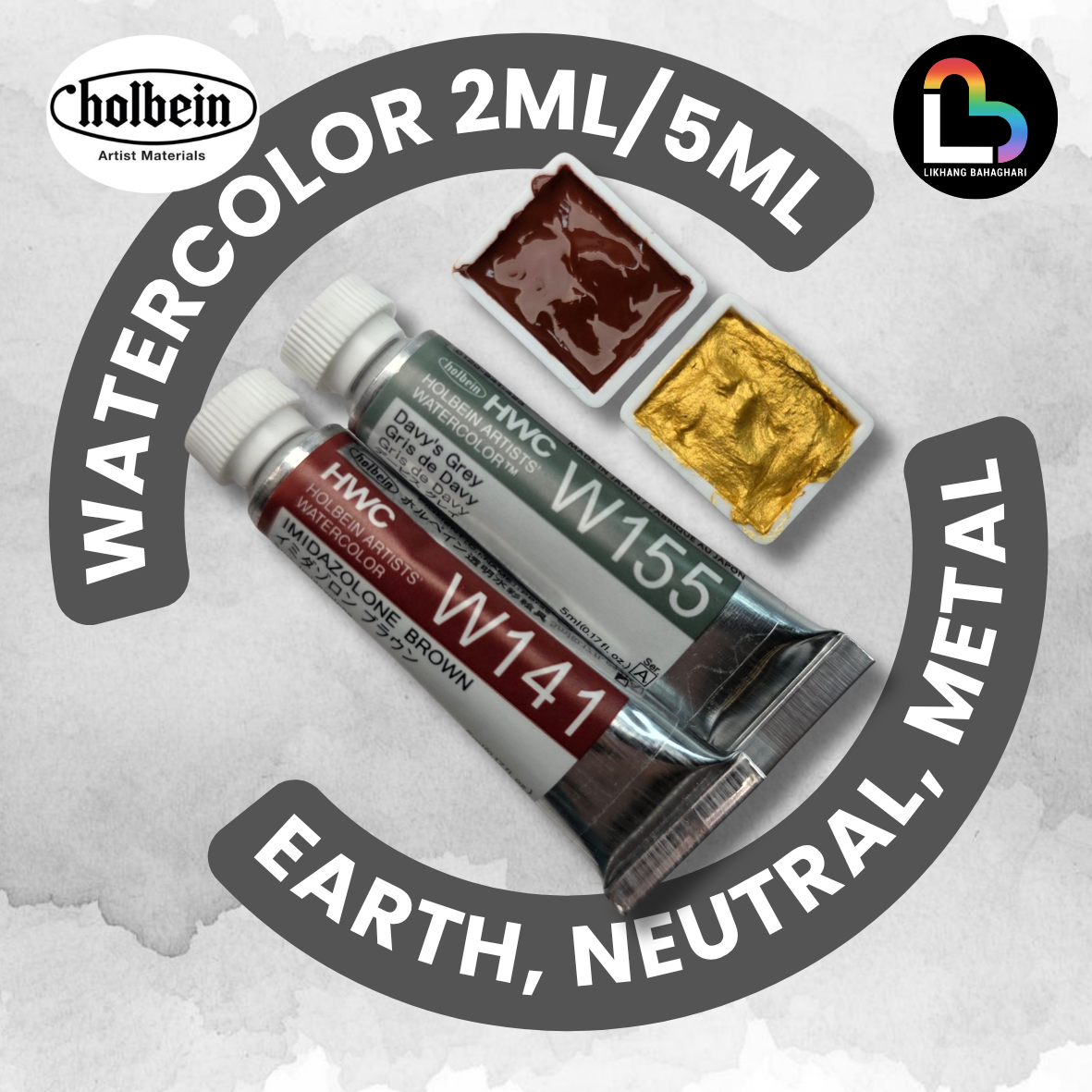 5/6 Holbein Watercolor 5ml Tubes & 2ml Half-Pans (Black/White/Metal/Earth) - Buy 5 Get 1 Free