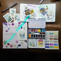 Kusakabe Artists' Watercolor Paint Set: Single Pigment Granulating & Staining Half-Pans 18 Colors