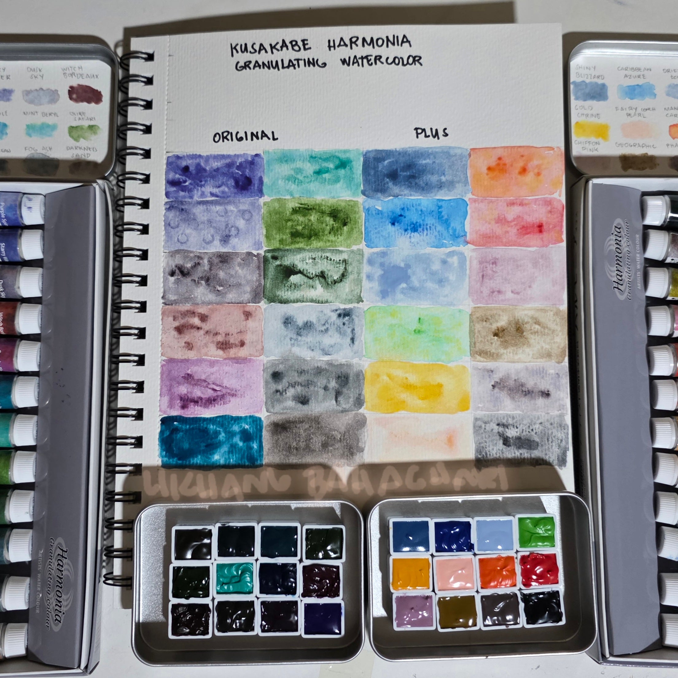 Kusakabe Harmonia 12-Color Granulating Watercolor 10ml Tubes or Half-pans Set Made in Japan