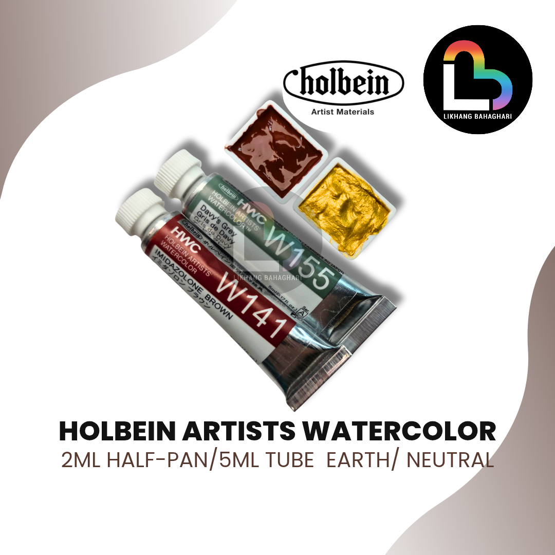 5/6 Holbein Watercolor 5ml Tubes & 2ml Half-Pans (Black/White/Metal/Earth) - Buy 5 Get 1 Free