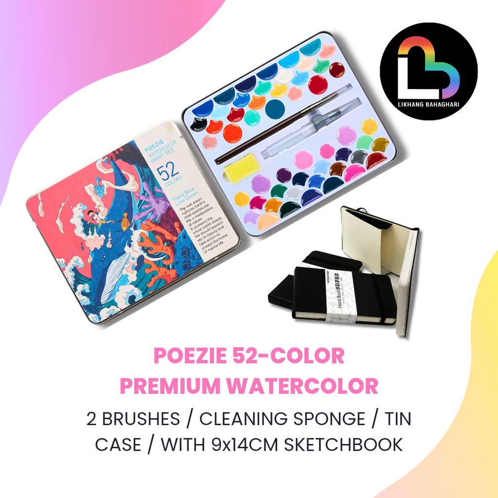 Poezie 52 Colors Portable Solid Watercolor Paint Set with 9x14cm Sketchbook