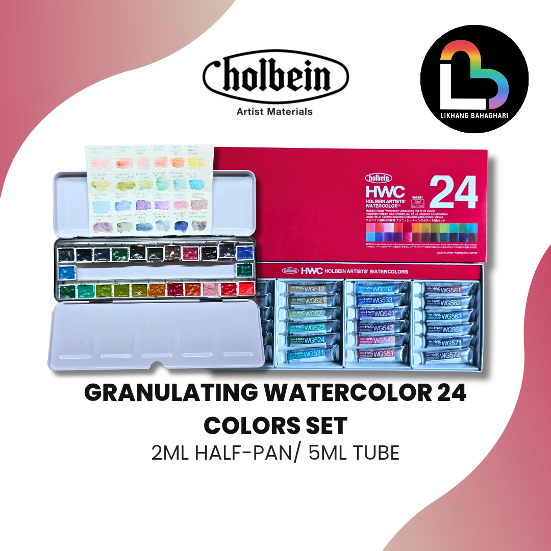Holbein Artist’s Watercolor - 24 Color Granulating Set 5ml Tube and 2ml Half-pan